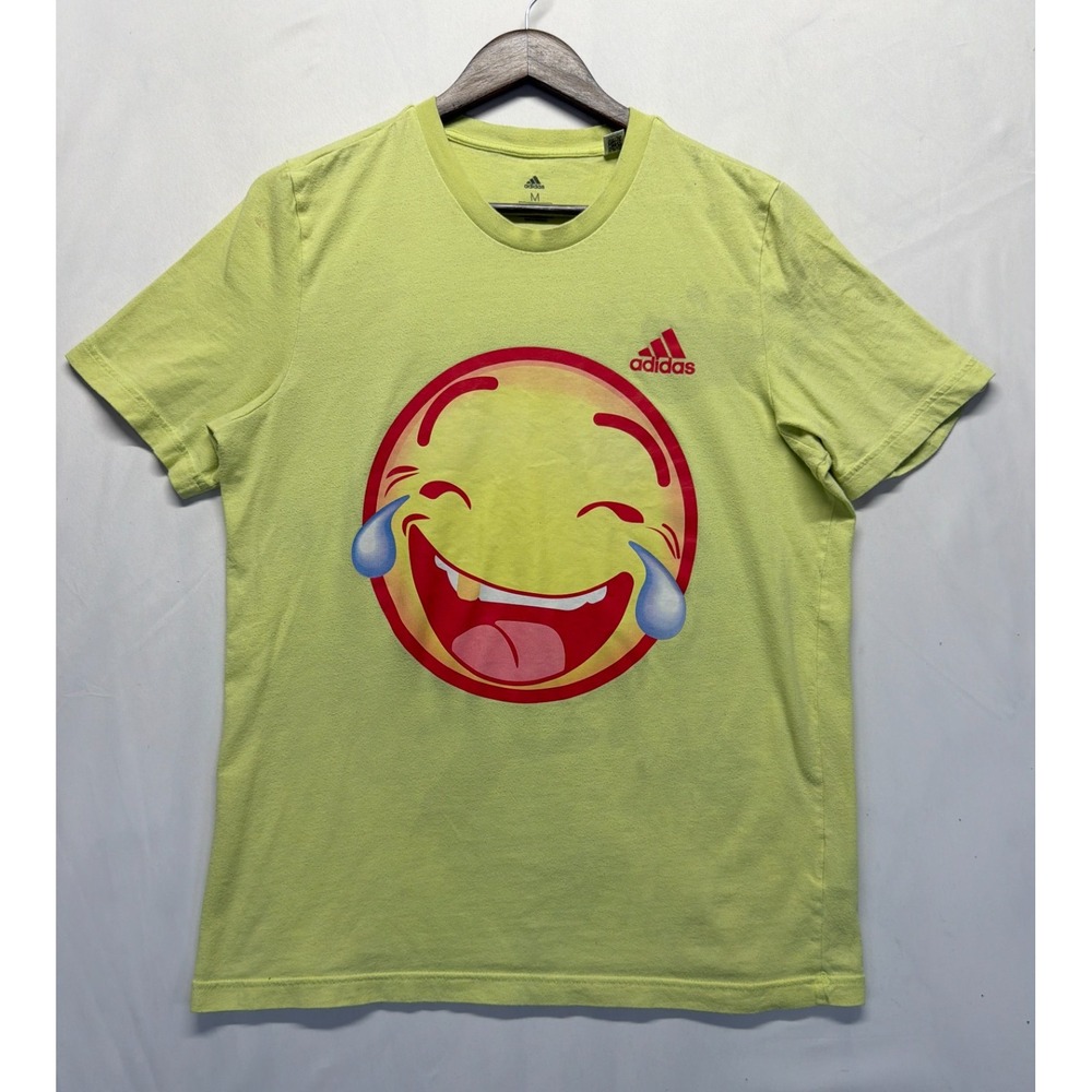 Adidas Face Tears Of Joy T-Shirt Mens Medium Yellow Graphic Cotton Everyday Wear